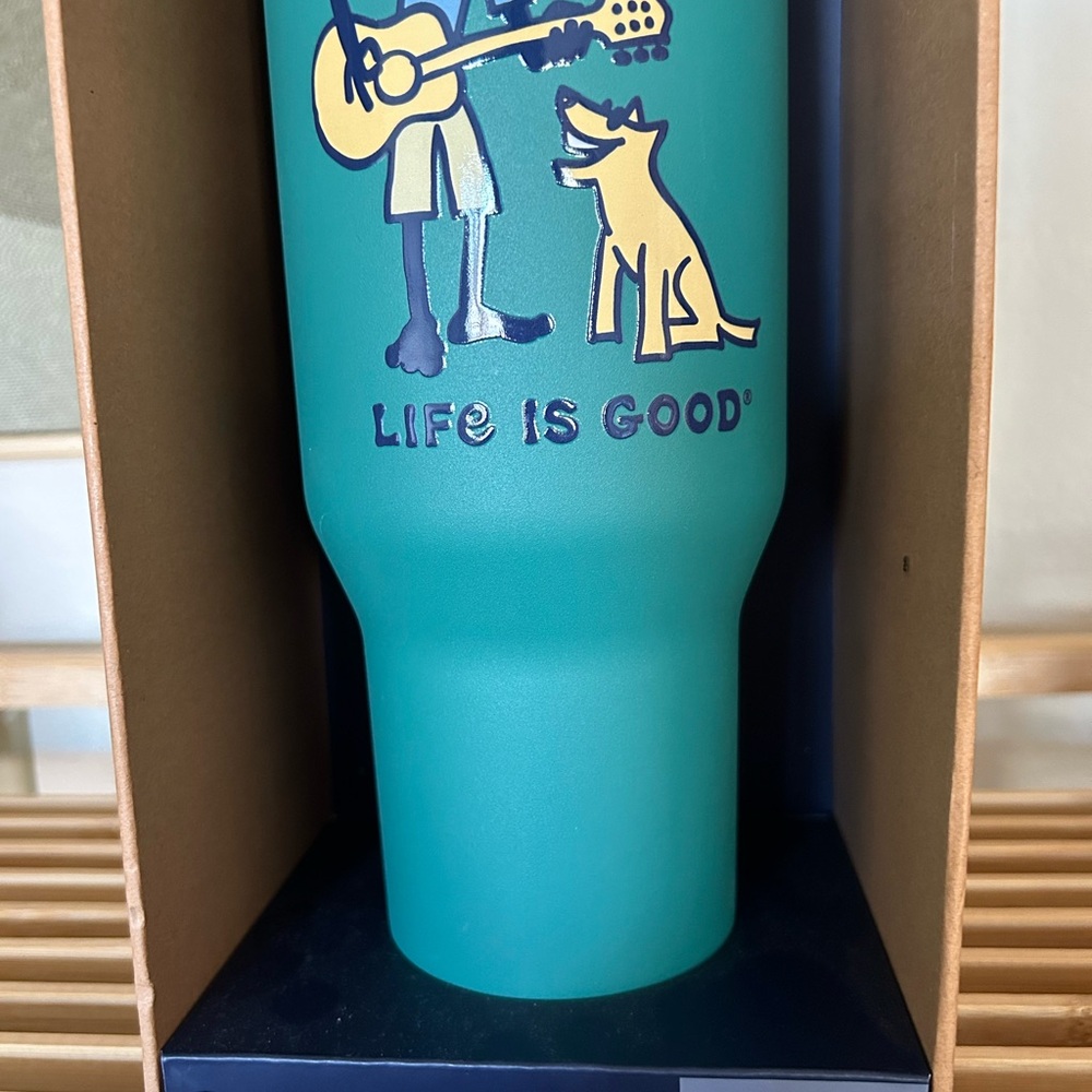 Life is good 40 ounce guitar man & dog Double walled mug & strap - Picture 5 of 11